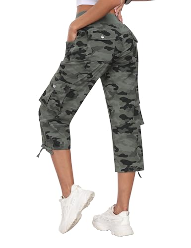 Women's Cargo Capris Hiking Pants Lightweight Quick Dry Outdoor Athletic Travel Casual Loose Comfy Cute Pockets