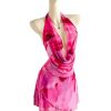 31WRnMMpINL.jpg Women's Tie Dye Mesh Halter Mini Dress Deep V Neck Draped Backless Sleeveless Vacation Summer Dresses