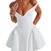 31XabXeqL.jpg Women's Summer Sexy V Neck Off Shoulder Wedding Mini Dresses Backless A Line Puffy Hem Prom Party Gown