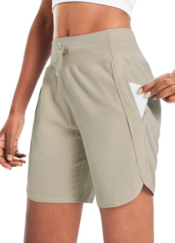 Women's 7" Athletic Long Running Shorts Workout Gym Quick Dry Hiking Shorts High Waisted Zipper Pocket