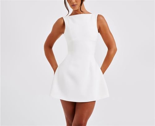 Women's Backless Vest Basic Dress Sexy Slim Short Dress Sleeveless Open Back Mini Dresses