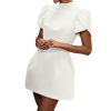 31YvT8kIXfL.jpg Women's Elegant Bow Backless Hollow Out Mini Dress Turtleneck Short Sleeve Pad Shoulder Dresses for Party Cocktail