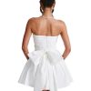 Women's Strapless Mini Dress Ruched Sleeveless Off Shoulder A-Line Pleated Short Dress with Oversized Bow