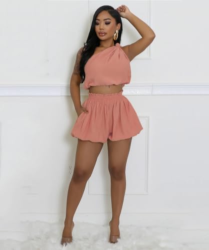 31aoxKu-QTL.jpg Womens 2 Piece Outfits Summer Short Sets Matching Off Shoulder Top Waist Shorts With Pocket Casual Outfits