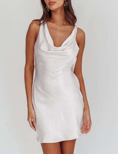 Summer Women Satin Backless Cowl Neck Mini Dress Silk Sleeveless Sexy Short Cocktail Party Dresses for Women 2025