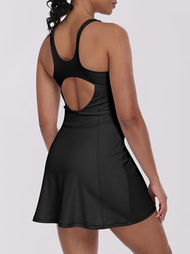 Womens Tennis Dress Built in Shorts Square Neck Sleeveless Workout Athletic Mini Skort Dress Golf Summer Outfits