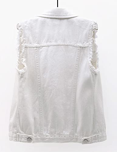 31cEc59NMzS.jpg Women's Casual Denim Waistcoat Slim Fit Frayed Sleeveless Jacket Ripped Tops with Pockets