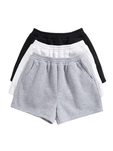 Girls 3 Packs Sweat Shorts Elastic Waist Casual Summer SweatShorts Teen Apparel