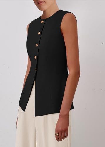 31cX6snQ7L.jpg Blazer Vest for Women Trendy 2025 Dressy Business Casual Summer Button Down Sleeveless Work Suit Waistcoat Tops