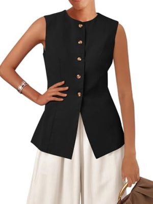 Blazer Vest for Women Trendy 2025 Dressy Business Casual Summer Button Down Sleeveless Work Suit Waistcoat Tops