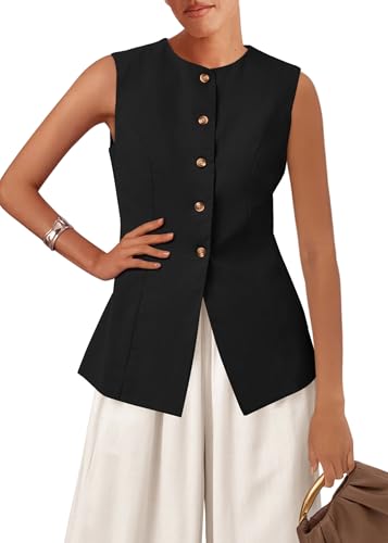 31cbnC937fL.jpg Blazer Vest for Women Trendy 2025 Dressy Business Casual Summer Button Down Sleeveless Work Suit Waistcoat Tops