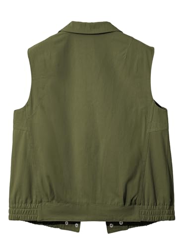 Womens Vests 2025 Fall Outerwear Button-Down Lapel Collar Elastic Hem Sleeveless Jacket Cargo Vest