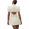 31ead2WICL.jpg Women's Elegant Bow Backless Hollow Out Mini Dress Turtleneck Short Sleeve Pad Shoulder Dresses for Party Cocktail
