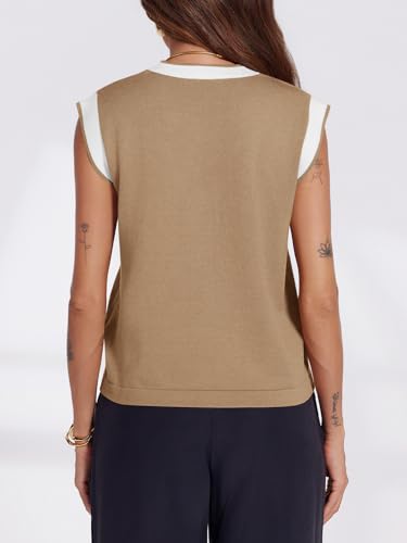Womens V Neck Sweater Vest Button Down Cap Sleeve Summer Trendy Color Block Loose Knit Tank Tops