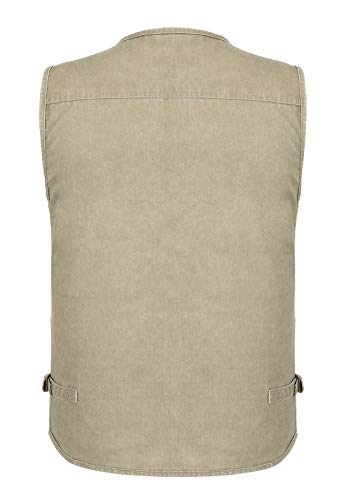 Mens Safari Travel Photo Vest Outdoor Fishing Multi Pocket Jacket Beige