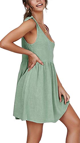 Womens Summer Shoulder Tie Strap Babydoll Dress Casual Scoop Neck A-Line Skater Swing Mini Sundress