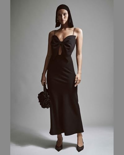 31h6IQQK9zL.jpg Paula Bow Maxi Dress for Women ??Black Elegant Maxi Length, Statement Bow, Adjustable Straps, Open Back