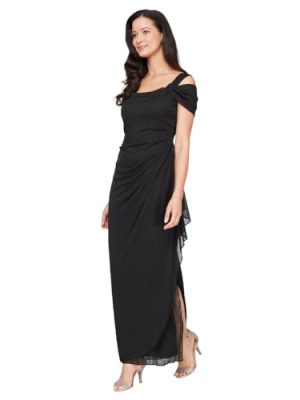 Women's Long Cold Shoulder Dress, Mother of The Bride, Formal Events, (Petite and Regular Sizes)