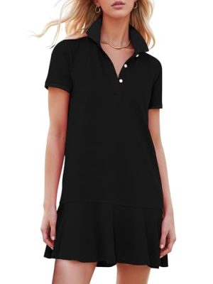 31i8SbD4eL.jpg Women's Polo Dress Short Sleeve V Neck Ruffle Hem Casual Summer Golf Tennis Mini Shirt Dresses