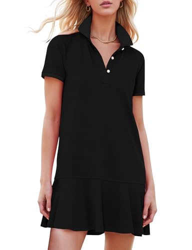 Women's Polo Dress Short Sleeve V Neck Ruffle Hem Casual Summer Golf Tennis Mini Shirt Dresses
