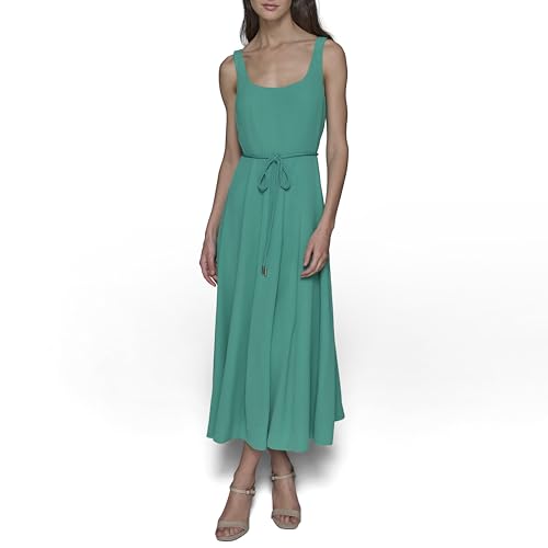 Women's Sleeveless Scoop Neck Rope Belt A-line Maxi Dress