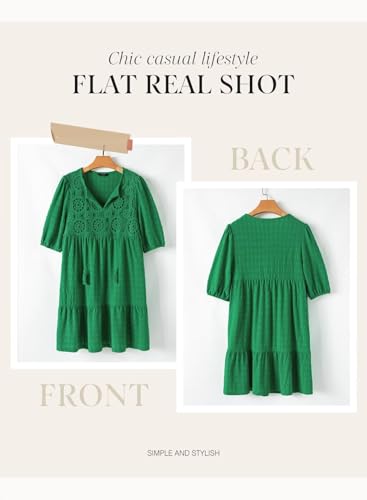 31iiNUtnzL.jpg Womens Dresses Summer V Neck Drawstring Embroidered Half Sleeve Mini Dress Boho Dresses for Women 2025 Sundresses