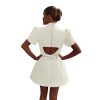 31l6RJroRL.jpg Women's Elegant Bow Backless Hollow Out Mini Dress Turtleneck Short Sleeve Pad Shoulder Dresses for Party Cocktail
