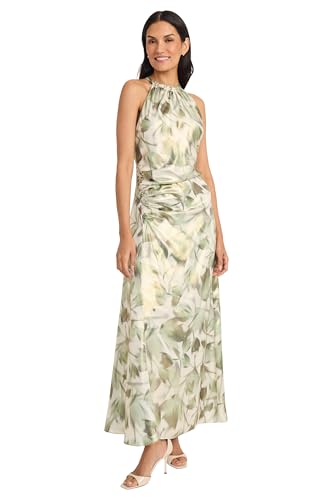 Women's Ruched Waist Halter Neck A-line Maxi-Ankle Length Special Occasion-Formal Evening Dress