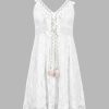 Women's Mini Dress Lace Boho Tassel V-Neck Flare Ruffle Adjustable Straps Beach Summer Short Dress