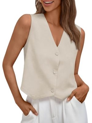 31mINjaJ2L.jpg Vest for Women Summer Tops Spring Outfits Linen 2025 Fashion Button Down Sleeveless Business Casual Dressy Clothes