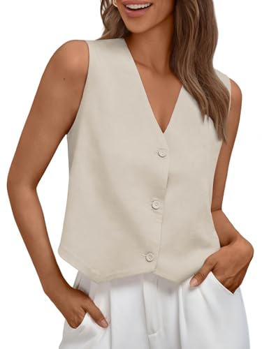 Vest for Women Summer Tops Spring Outfits Linen 2025 Fashion Button Down Sleeveless Business Casual Dressy Clothes