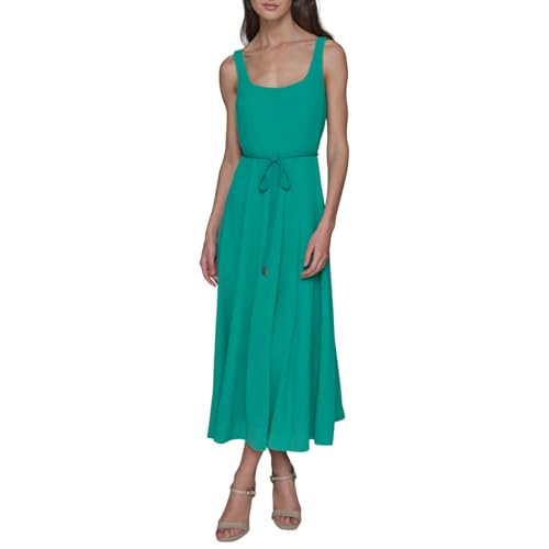 Women's Sleeveless Scoop Neck Rope Belt A-line Maxi Dress