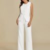 Vest Pants Suits for Women Dressy 2 Piece Business Casual Outfits Sleeveless Blazer Wide Leg Pants Pantsuit Sets