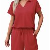 2 Piece Sets for Women Summer Lounge Sets Short Sleeve Sweatsuit V-neck Tops and Drawstring Shorts Outfits Tracksuit