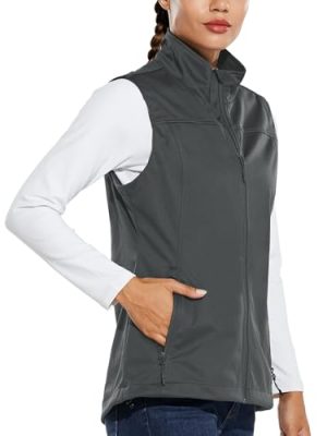 Women's Lightweight Vest Softshell Sleeveless Jacket Windproof Stand Collar with Zipper Pockets Running Hiking Golf