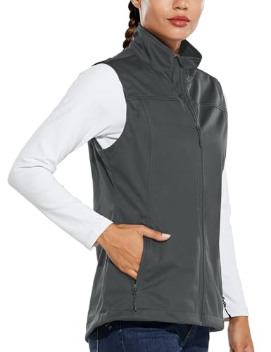 Women's Lightweight Vest Softshell Sleeveless Jacket Windproof Stand Collar with Zipper Pockets Running Hiking Golf