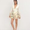 31rAk27g49L.jpg Dresses for Women Floral Print V Neck Long Sleeve High Waist Knotted Ruffle A Line Mini Dress