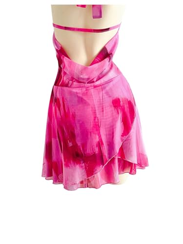 31rT3vPdVUL.jpg Women's Tie Dye Mesh Halter Mini Dress Deep V Neck Draped Backless Sleeveless Vacation Summer Dresses