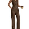 Women's 2 Piece Outfits V Neck Button Down Vest Tops and High Waisted Pants Set Office Work Suit