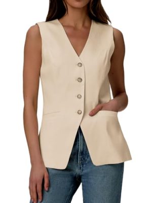 2025 Women's Summer Sleeveless Vest Tops - Lightweight Fully Liend V-Neck Casual Trendy Work Jacket With Pockets