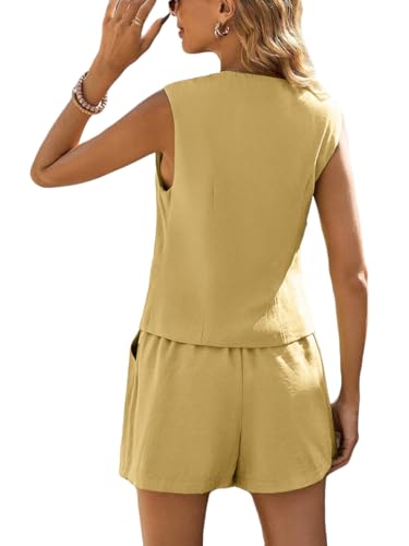 31tVeuJT7NL.jpg Linen Vest Tops for Women Summer Lihtweight Breathable V-Neck Button Fashion Casual Work Beach Vacation Outerwear