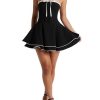 Women Summer Strapless Off The Shoulder Corset Mini Dress A-Line Pleated Tiered Fit and Flare Bow Tie Graduation Dress