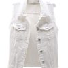 31tt7ZAD2zS.jpg Women's Casual Denim Waistcoat Slim Fit Frayed Sleeveless Jacket Ripped Tops with Pockets