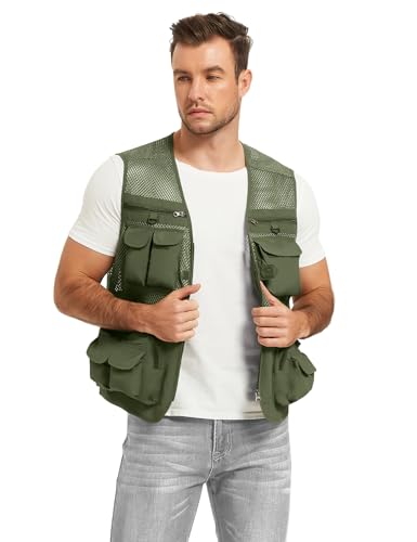Men's Fishing Vest Utility Lightweight Outdoor Travel Safari Photo Cargo Vest with 16 Pockets