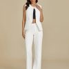 Vest Pants Suits for Women Dressy 2 Piece Business Casual Outfits Sleeveless Blazer Wide Leg Pants Pantsuit Sets