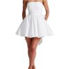 Women's Strapless Mini Dress Ruched Sleeveless Off Shoulder A-Line Pleated Short Dress with Oversized Bow