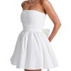 Women's Strapless Mini Dress Ruched Sleeveless Off Shoulder A-Line Pleated Short Dress with Oversized Bow