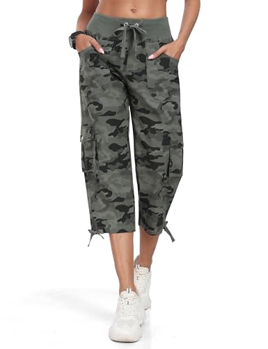 Women's Cargo Capris Hiking Pants Lightweight Quick Dry Outdoor Athletic Travel Casual Loose Comfy Cute Pockets