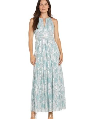 Women's Metallic Bloom Pleated Maxi Dress