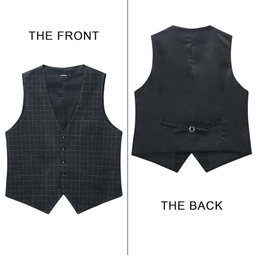 Men's Suit Vest Plaid Dress Vest for Men Slim Fit Formal Business Waistcoat Tuxedo V-Ncek Solid Vest for Wedding